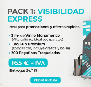 Pack Visibilidad Express Zocoprint con roll-up y vinilos.